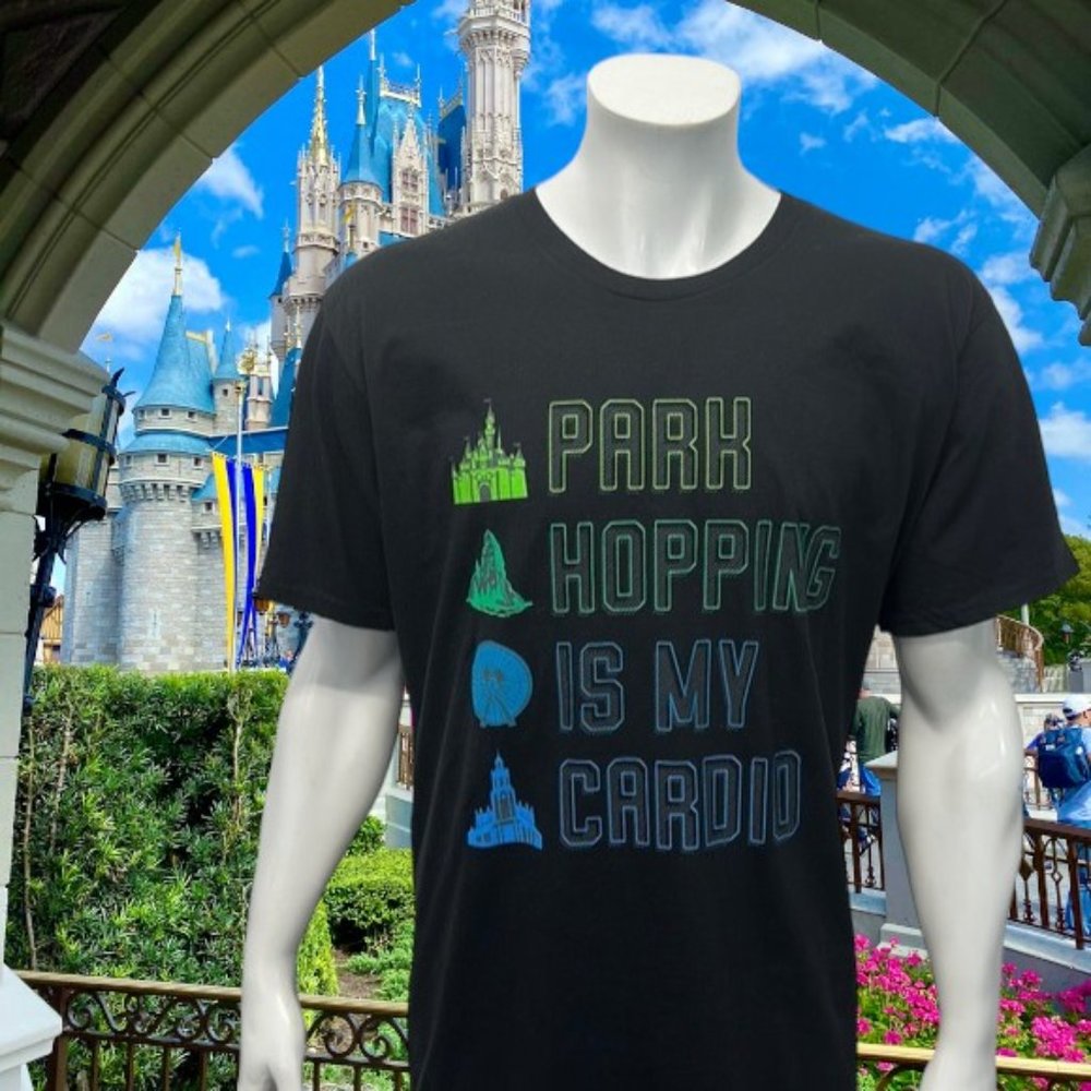 Disney Parks "Park Hopping Is My Cardio" Walt Disney World Black Graphic T-Shirt